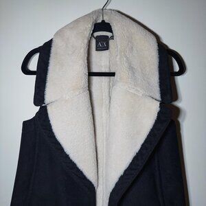 AX ARMANI EXCHANGE Womens Faux Suede Jacket Vest - Black - Size Small Petite